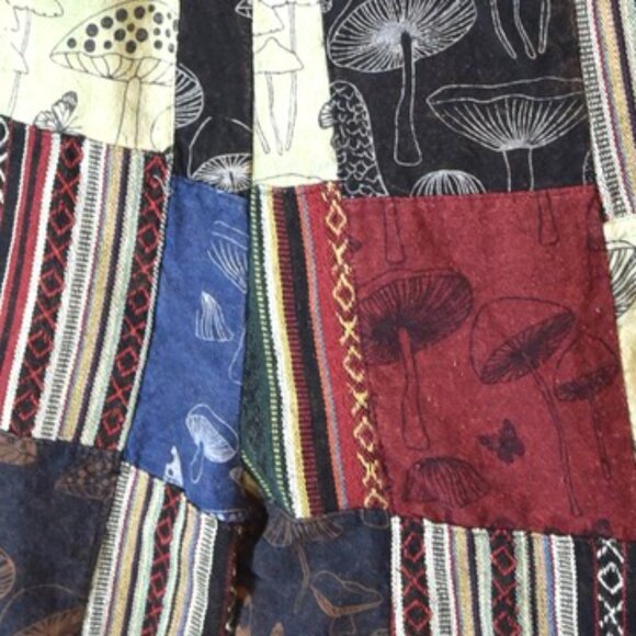 Patchwork Mushroom Overalls Hippie Boho Festival Cottagecore Granola Fairycore - Picture 5 of 8